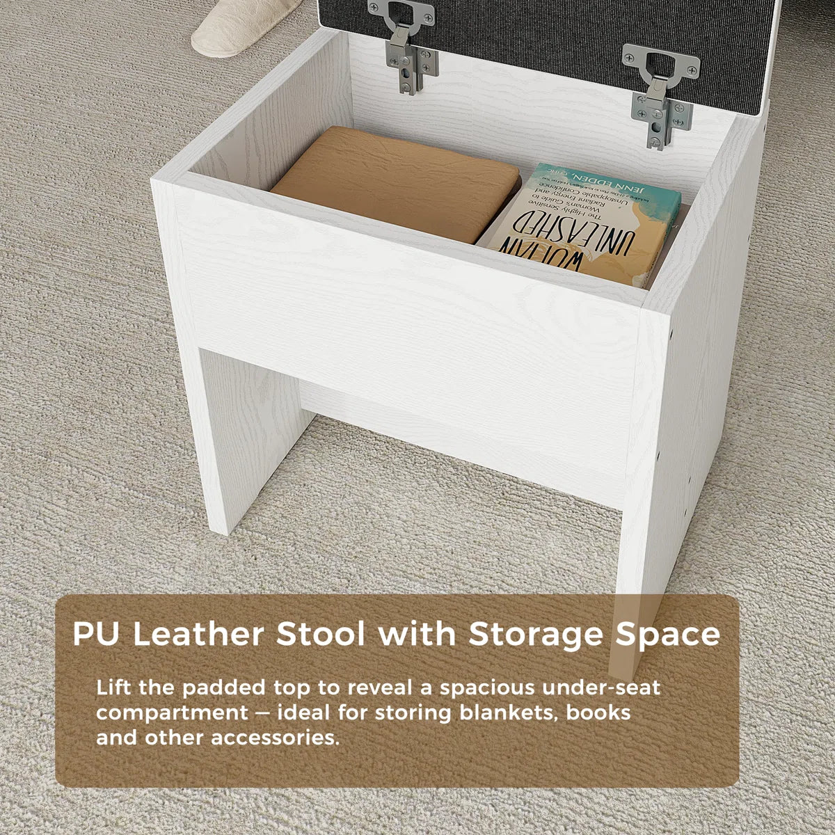 46’’ Makeup Vanity Set with LED Lights, Mirror, Power Outlet, 11 Drawers, and Matching Stool