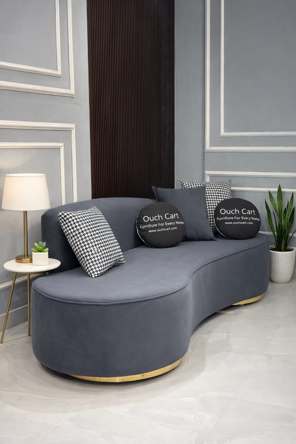 Boucle Fabric 3 Seater Curve Sofa In Melange Grey Colour