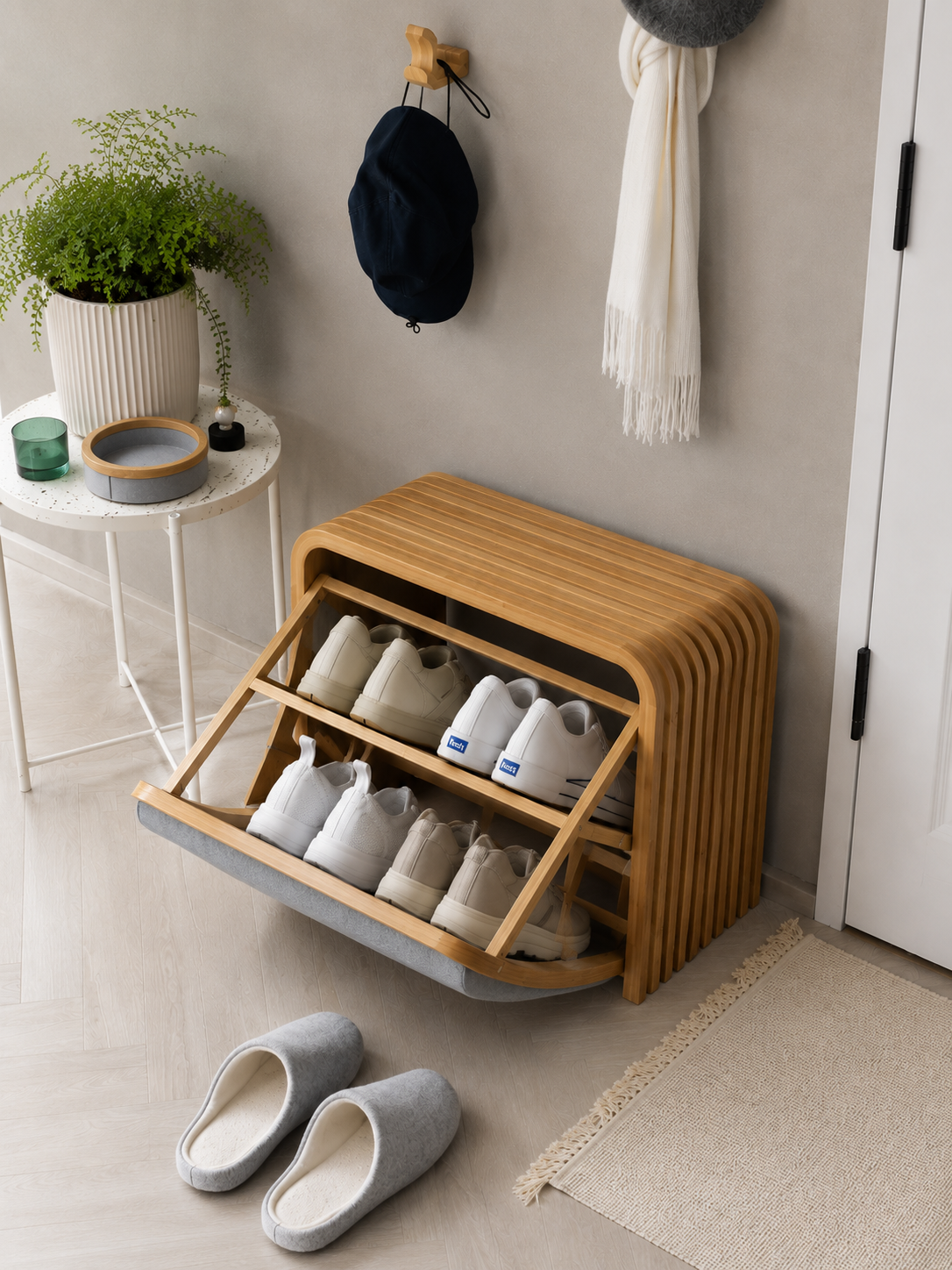 Bamboo Shoe Cabinet with Flip Drawer | Modern Space-Saving Shoe Storage Organizer | Wooden Entryway Shoe Rack for Home, Hallway & Bedroom