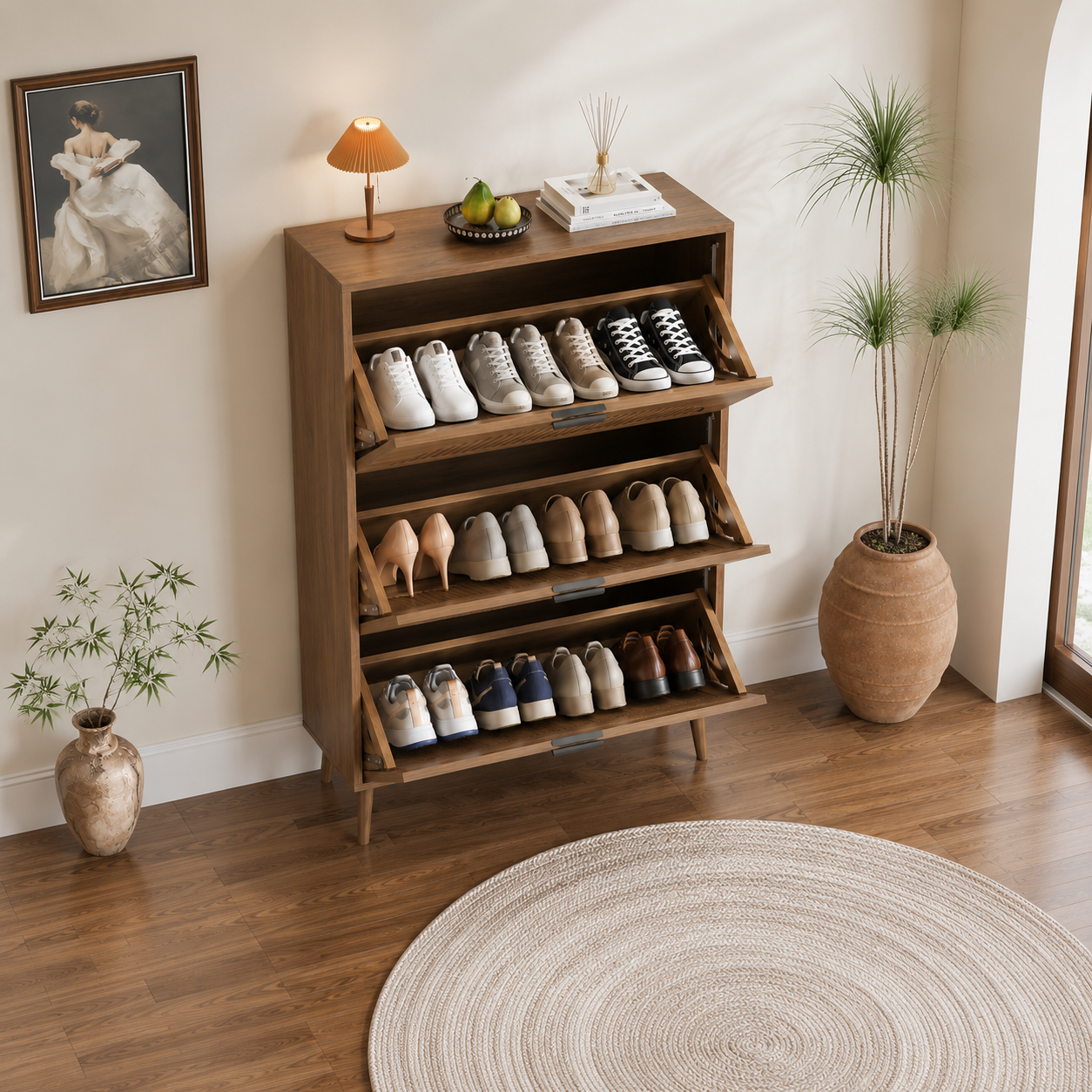 Modern Wooden Shoe Cabinet with 3 Flip Drawers | Space-Saving Shoe Storage Organizer | Multi-Pair Entryway Shoe Rack for Hallway, Living Room & Bedroom