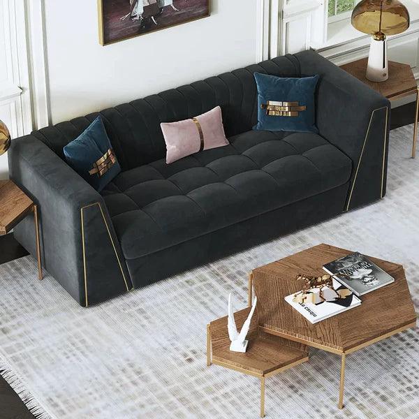 Modular Velvet Sofa Deep Gray Tufted Upholstery Modern Couch - Ouch Cart 