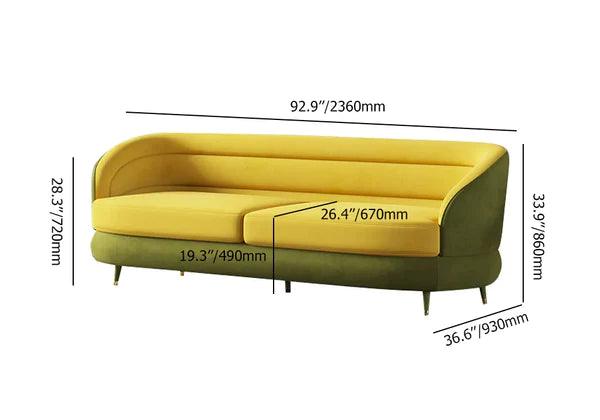 Jocelyn Yellow & Green Velvet Upholstered Sofa for 3 Seaters with Gold Legs