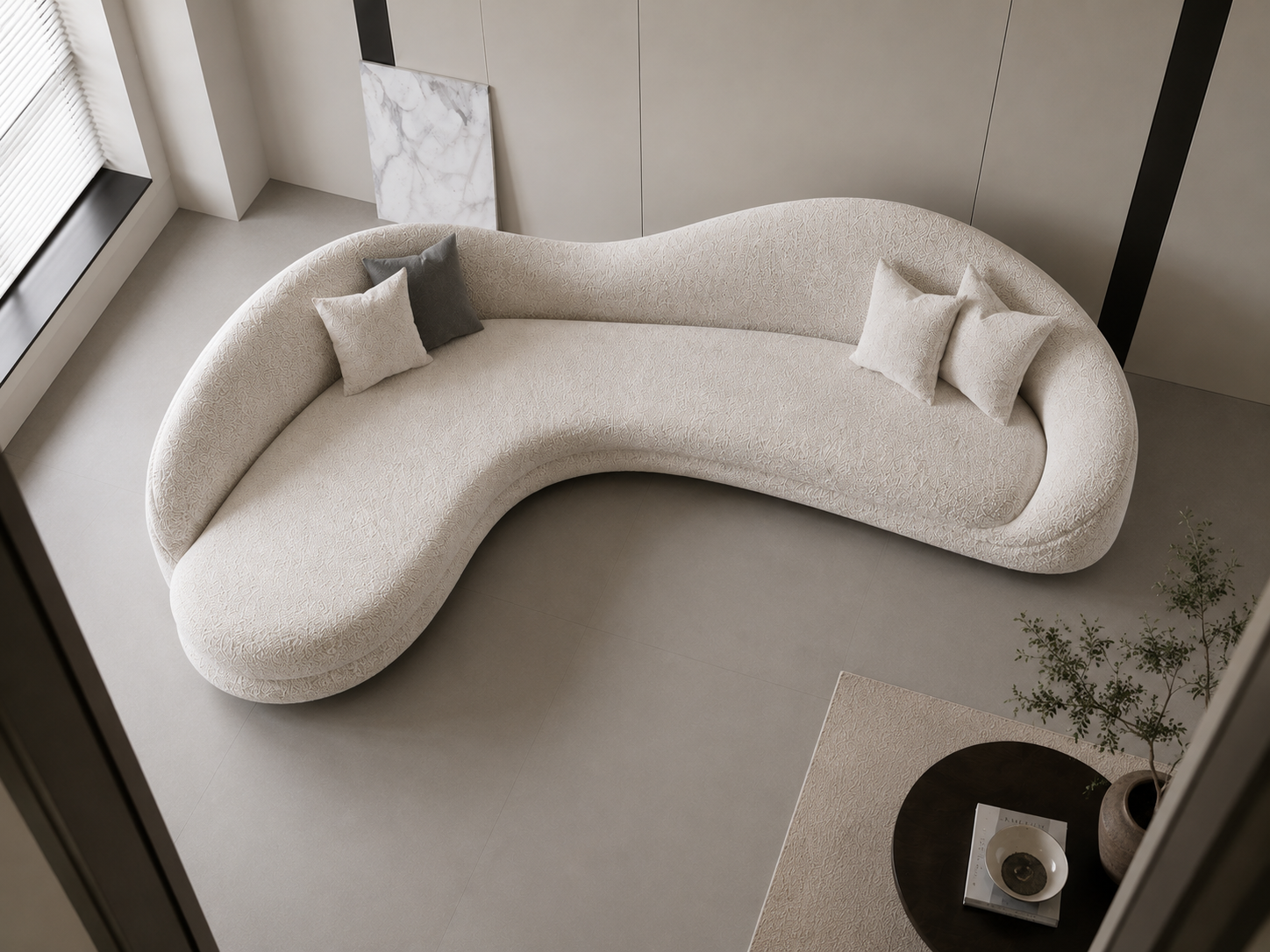 Ouch Cart Modern Curved Bouclé Sofa | Luxury Sculptural Upholstered Sectional Couch | Contemporary Minimalist Living Room Sofa | Cream White Designer Lounge Sofa