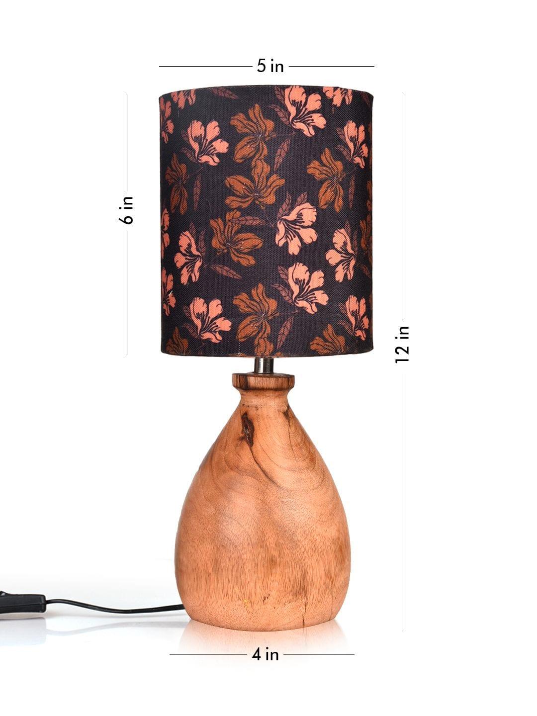 Wooden Dome Table Lamp Black Floral Shade - Ouch Cart 