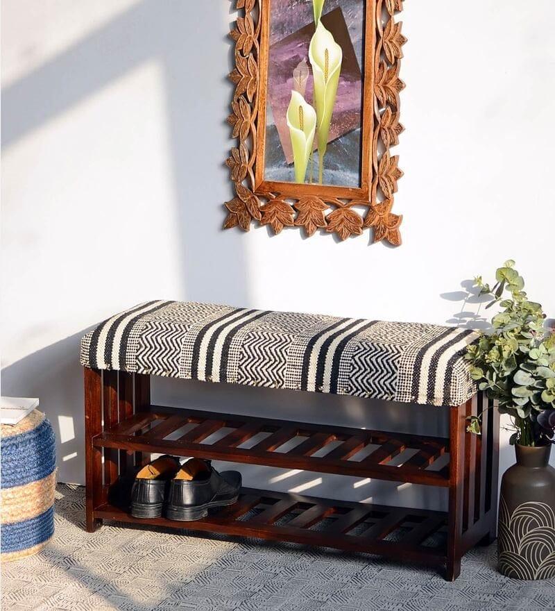 Panika Mango Wood Storage Bench In Cotton Brown Colour