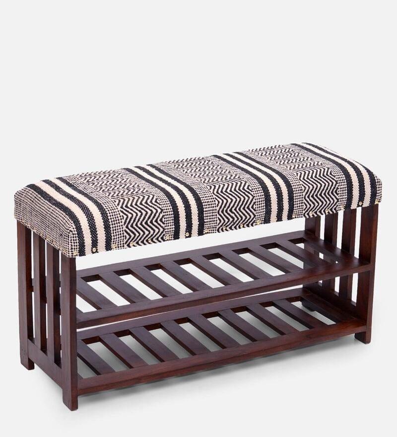 Panika Mango Wood Storage Bench In Cotton Brown Colour - Ouch Cart 