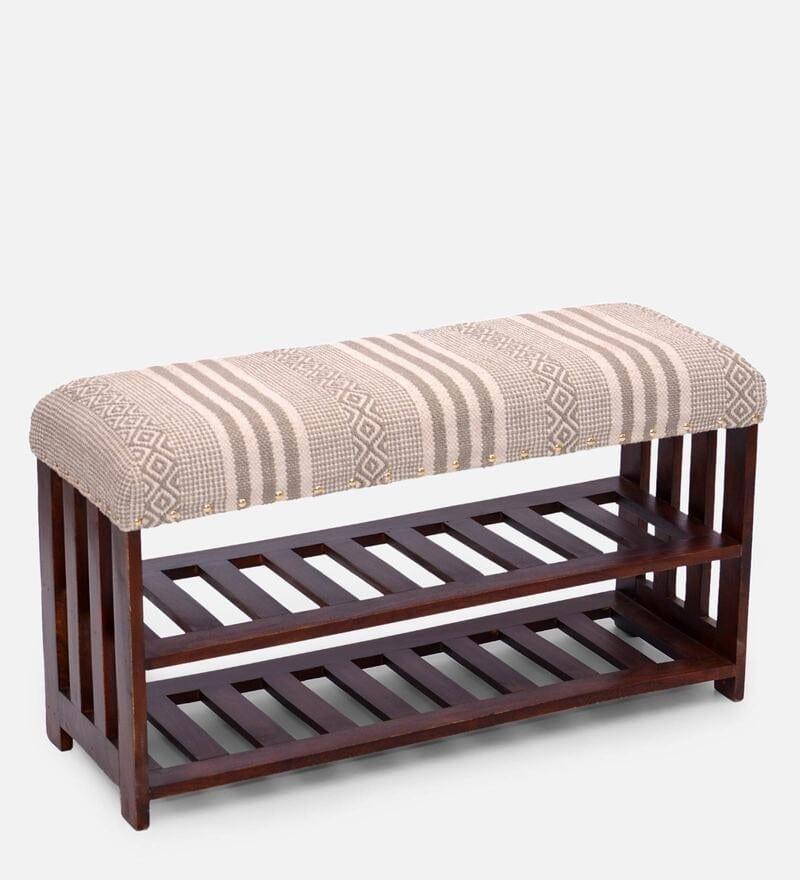 Tisy Mango Wood Storage Bench In Cotton Grey Colour