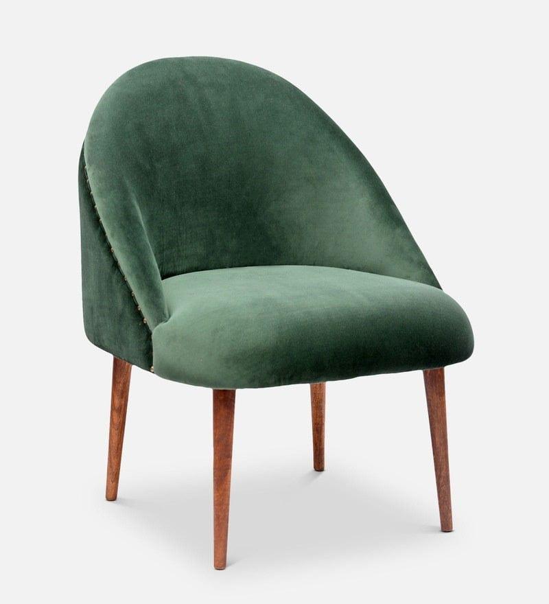 Stalley Mango Wood Arm Chair In Velvet Green colour - Ouch Cart 