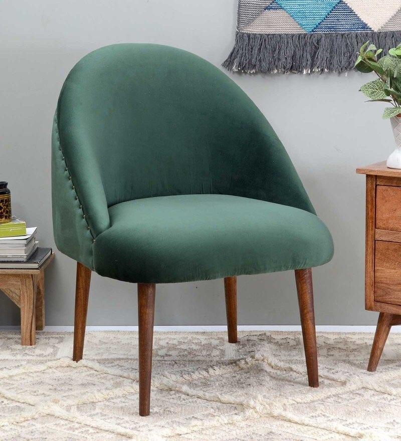 Stalley Mango Wood Arm Chair In Velvet Green colour - Ouch Cart 