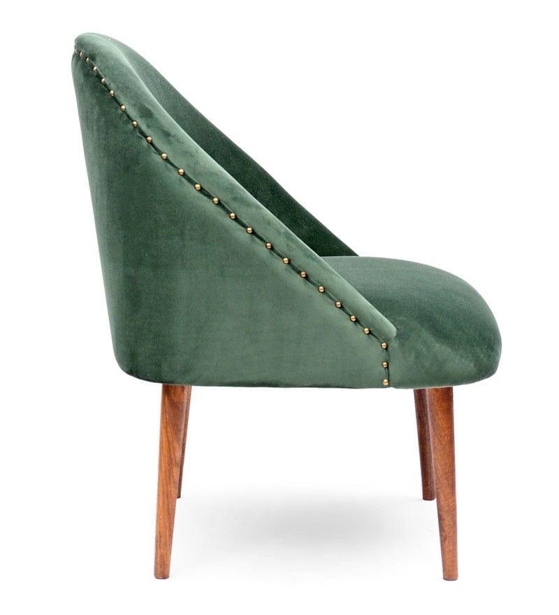 Stalley Mango Wood Arm Chair In Velvet Green colour - Ouch Cart 