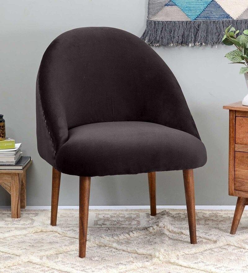 Sily Mango Wood Arm Chair In Velvet Black colour - Ouch Cart 
