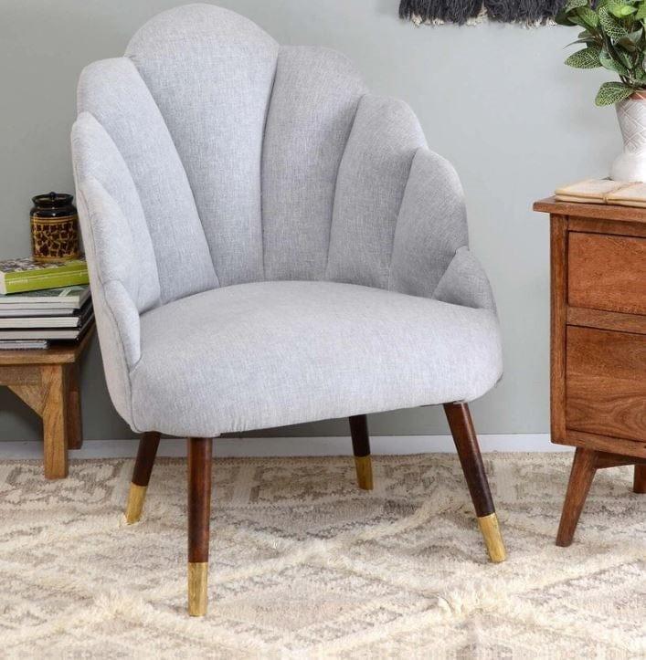 Lansy Mango Wood Peacock Chair In Cotton Grey colour - Ouch Cart 