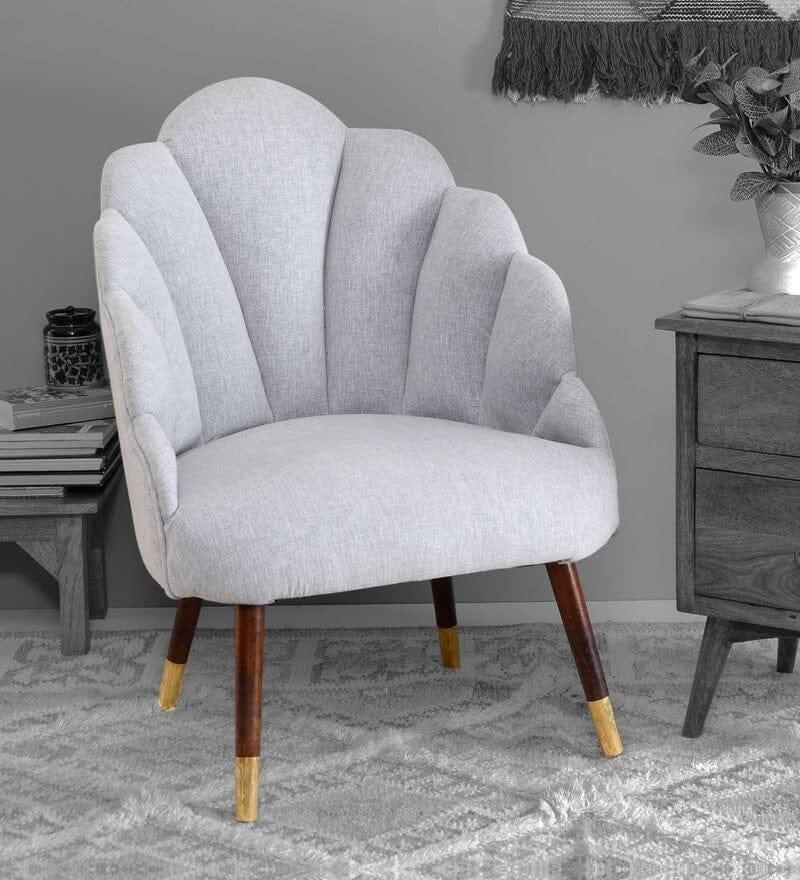 Lansy Mango Wood Peacock Chair In Cotton Grey colour - Ouch Cart 