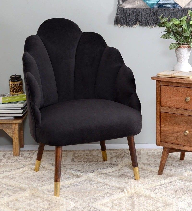 Avian Mango Wood Peacock Chair In Velvet Black colour - Ouch Cart 