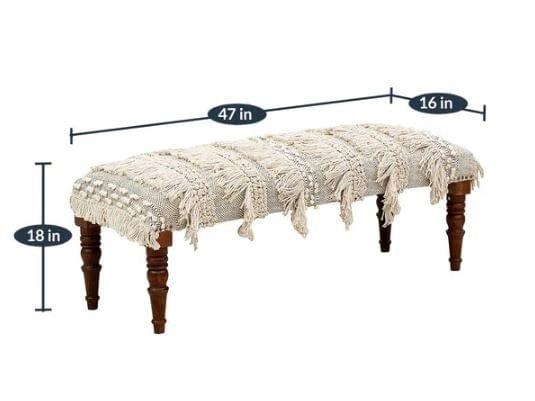 morrila Mango Wood Bench In Cotton White Colour - Ouch Cart 