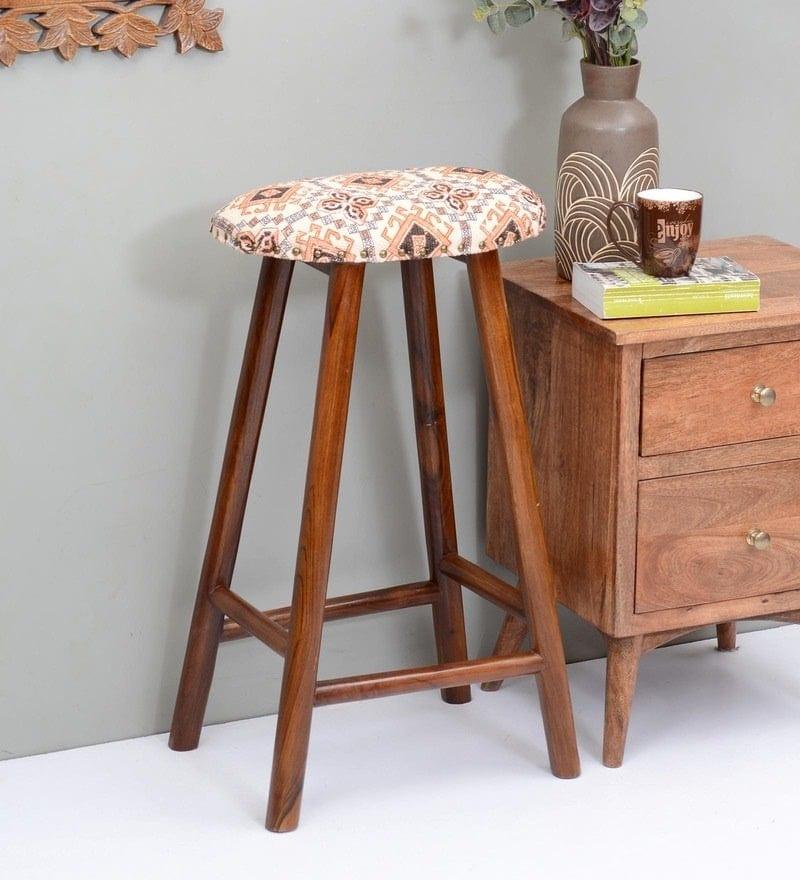 Cilly Mango Wood Bar Stool In Cotton Multicolour - Ouch Cart 