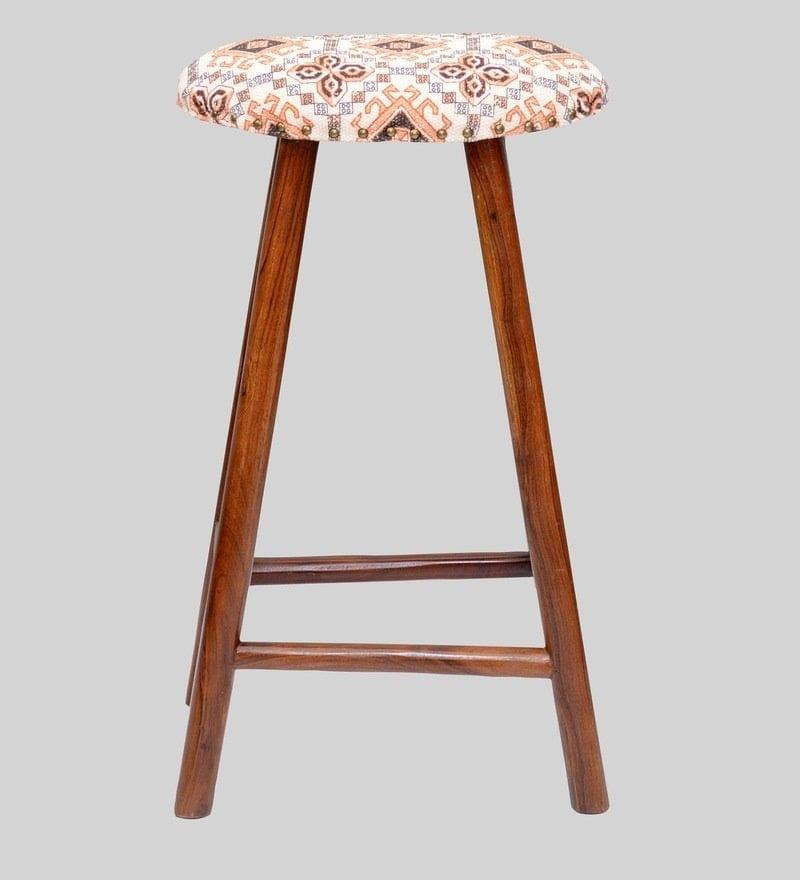 Cilly Mango Wood Bar Stool In Cotton Multicolour - Ouch Cart 