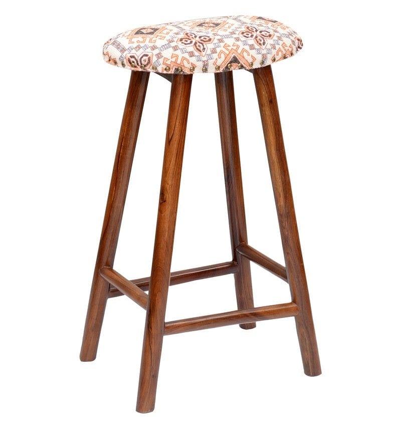 Cilly Mango Wood Bar Stool In Cotton Multicolour - Ouch Cart 