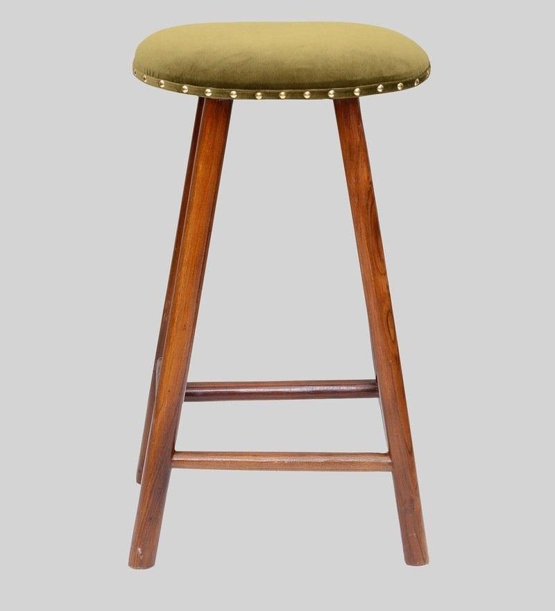 Suzi Mango Wood Bar Stool In Velvet Green Colour - Ouch Cart 