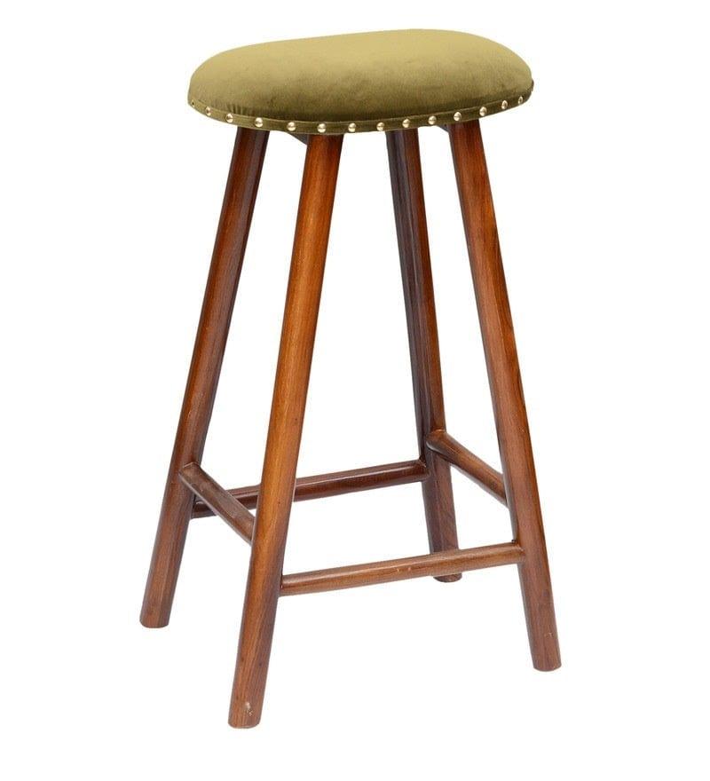 Suzi Mango Wood Bar Stool In Velvet Green Colour - Ouch Cart 