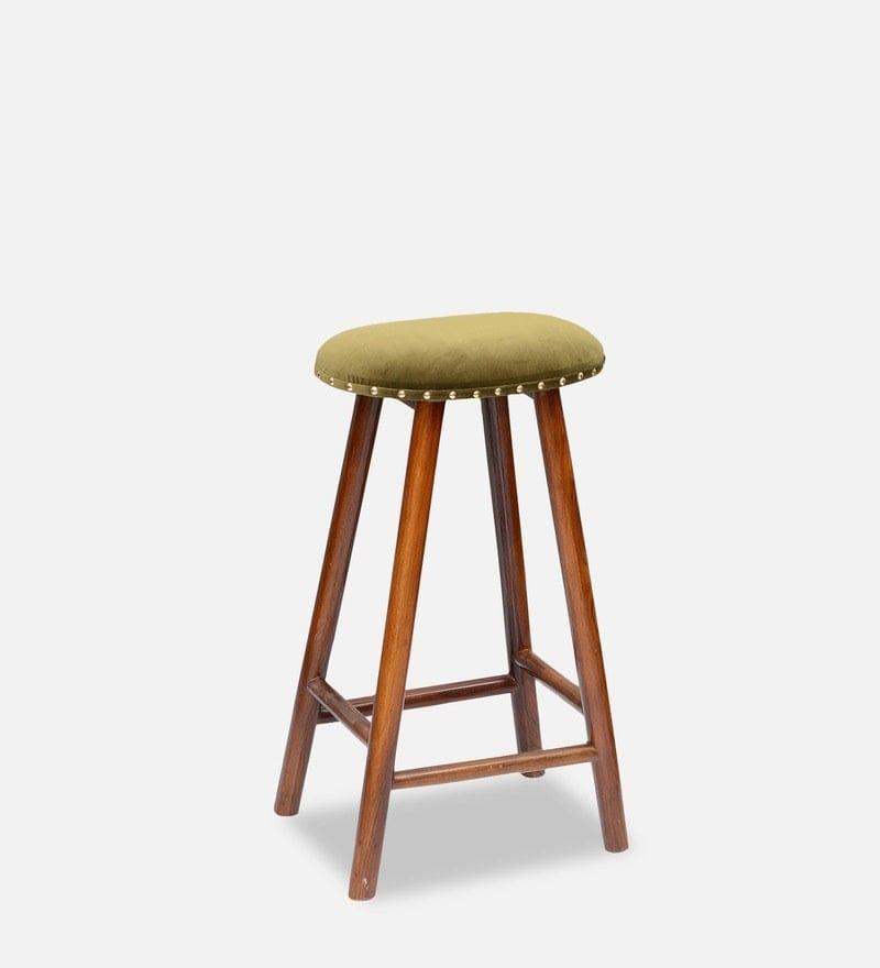 Suzi Mango Wood Bar Stool In Velvet Green Colour - Ouch Cart 