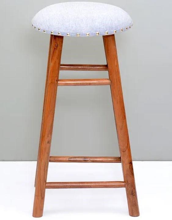 Bella Mango Wood Bar Stool In Cotton White Colour - Ouch Cart 