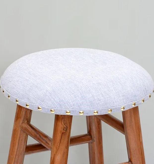 Bella Mango Wood Bar Stool In Cotton White Colour - Ouch Cart 