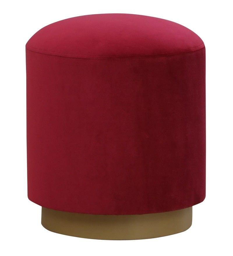 Bikina Metal Pouff In Velvet Red Colour - Ouch Cart 