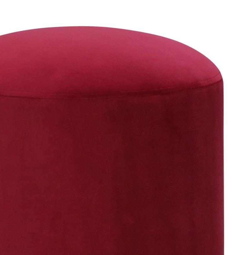 Bikina Metal Pouff In Velvet Red Colour - Ouch Cart 