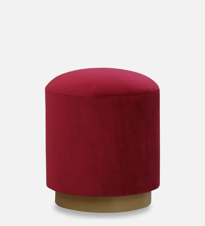 Bikina Metal Pouff In Velvet Red Colour - Ouch Cart 