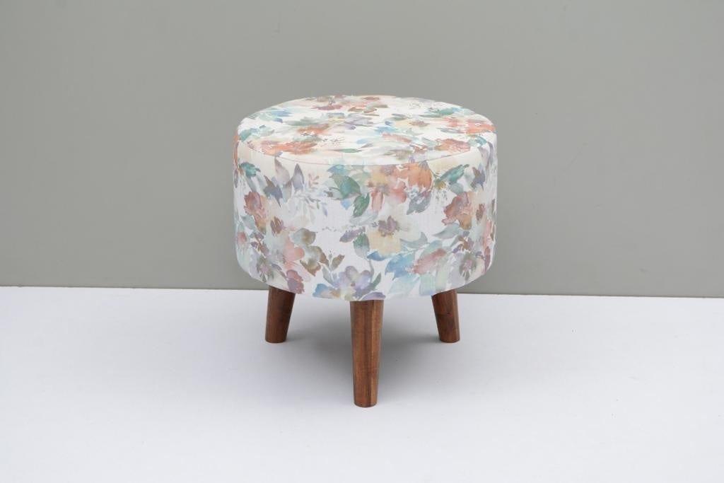 Mozart Mango Wood Foot Stool In Cotton Multicolour - Ouch Cart 