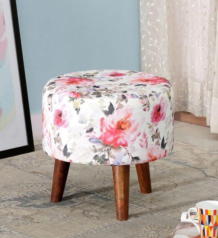 Botanic Mango Wood Foot Stool In Cotton Multicolour - Ouch Cart 