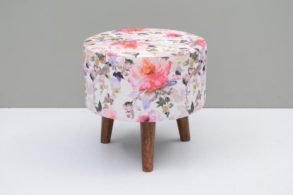 Botanic Mango Wood Foot Stool In Cotton Multicolour - Ouch Cart 