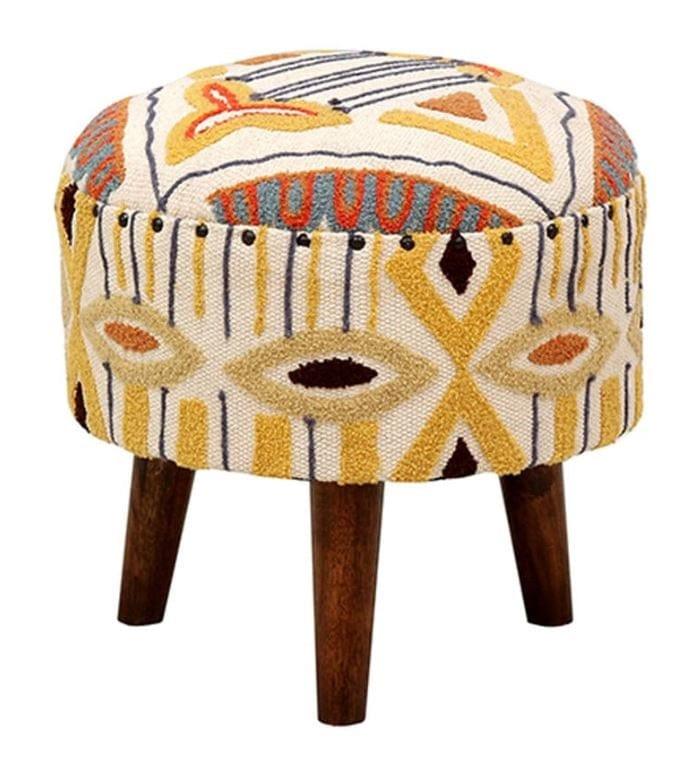 Siamika Mango Wood Foot Stool In Cotton emerald Yellow Colour - Ouch Cart 
