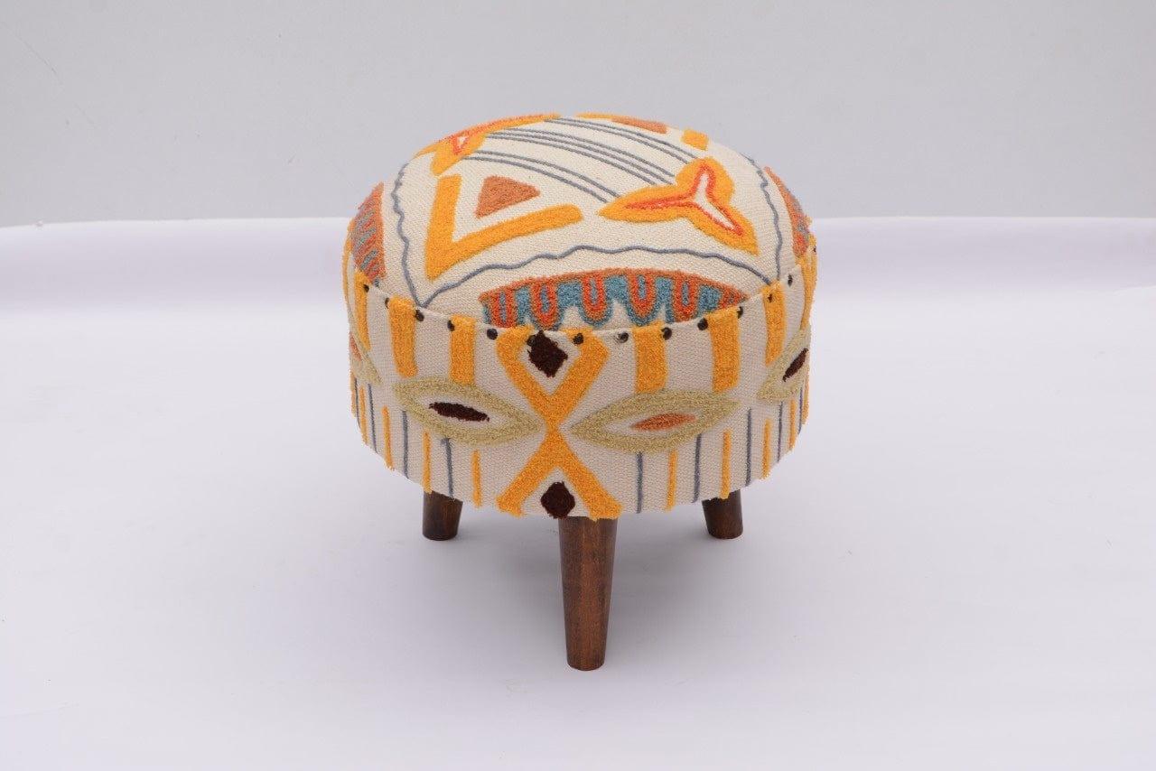 Siamika Mango Wood Foot Stool In Cotton emerald Yellow Colour - Ouch Cart 