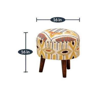 Siamika Mango Wood Foot Stool In Cotton emerald Yellow Colour - Ouch Cart 