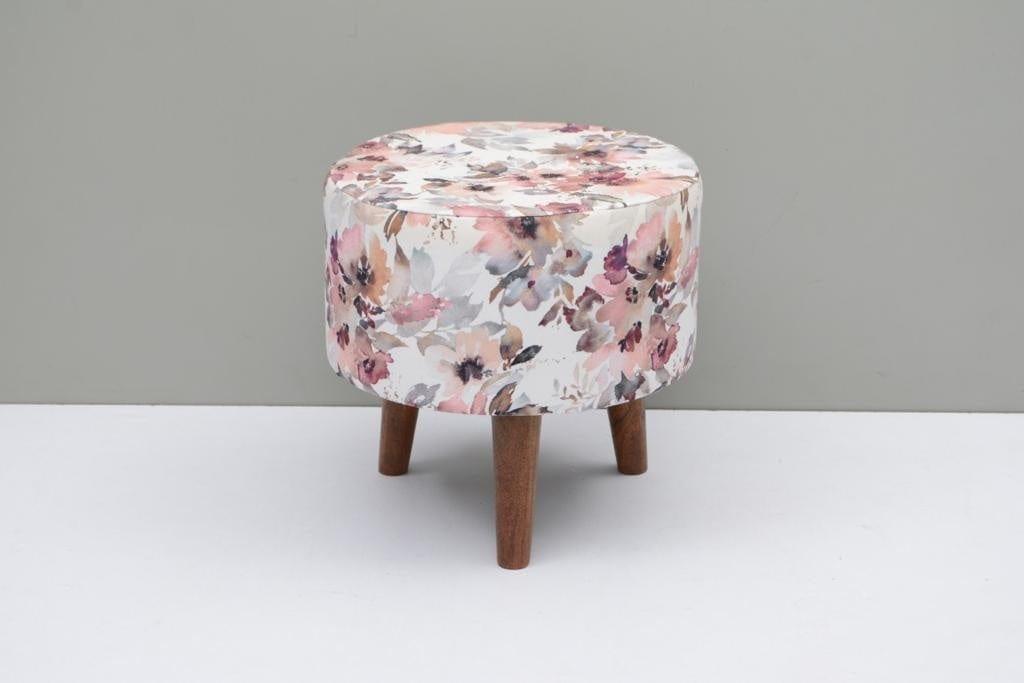 Vicente Mango Wood Foot Stool In Cotton Multicolour - Ouch Cart 