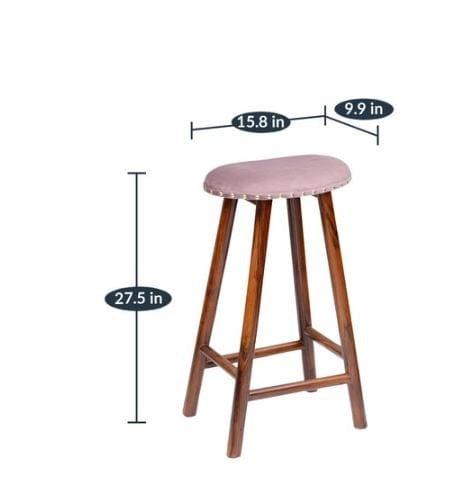 Bayern Mango Wood Bar Stool In Velvet Pink Colour - Ouch Cart 