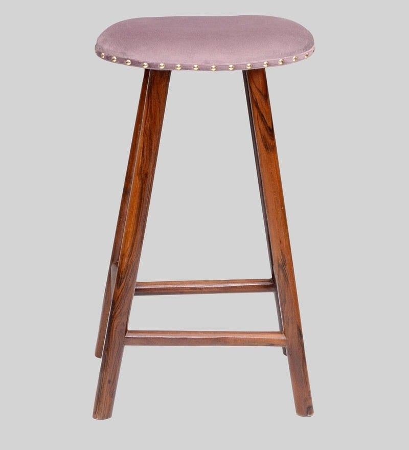 Bayern Mango Wood Bar Stool In Velvet Pink Colour - Ouch Cart 