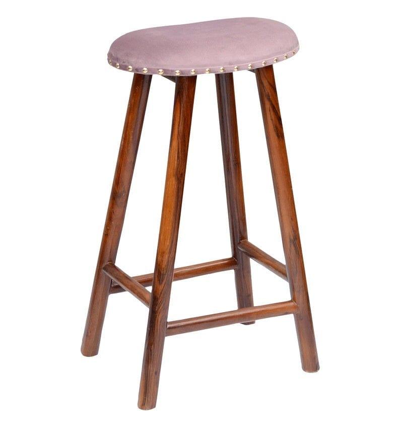 Bayern Mango Wood Bar Stool In Velvet Pink Colour - Ouch Cart 