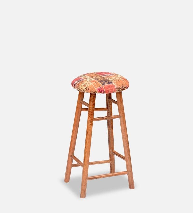 Cady Mango Wood Bar Stool In Velvet MultiColour - Ouch Cart 