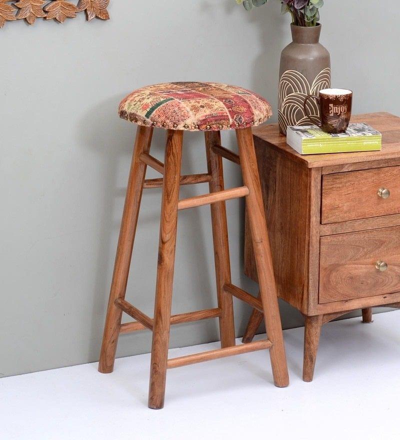 Cady Mango Wood Bar Stool In Velvet MultiColour - Ouch Cart 