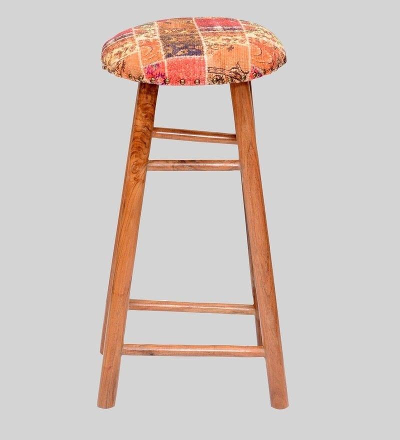 Cady Mango Wood Bar Stool In Velvet MultiColour - Ouch Cart 