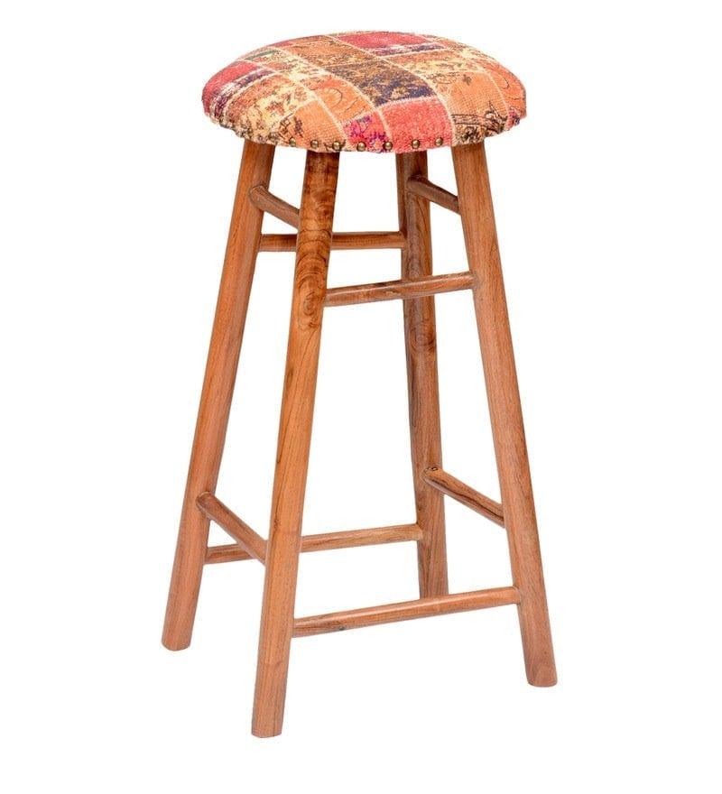 Cady Mango Wood Bar Stool In Velvet MultiColour - Ouch Cart 