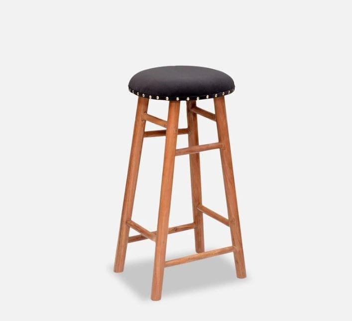 Enkel Mango Wood Bar Stool In Velvet Black Colour - Ouch Cart 