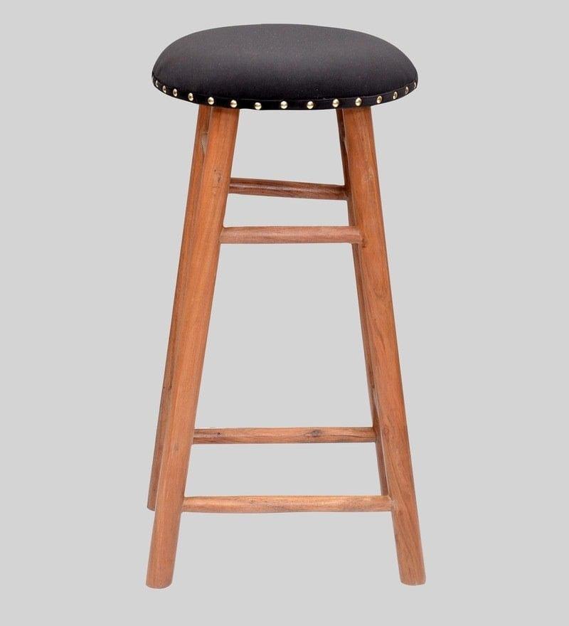 Enkel Mango Wood Bar Stool In Velvet Black Colour - Ouch Cart 