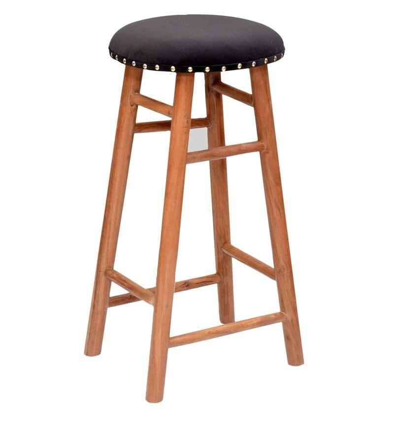 Enkel Mango Wood Bar Stool In Velvet Black Colour - Ouch Cart 