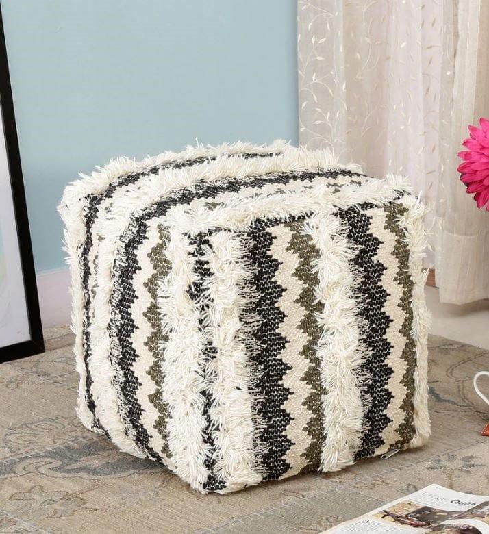 Romania Cotton Rug Pouffe In Multicolour - Ouch Cart 