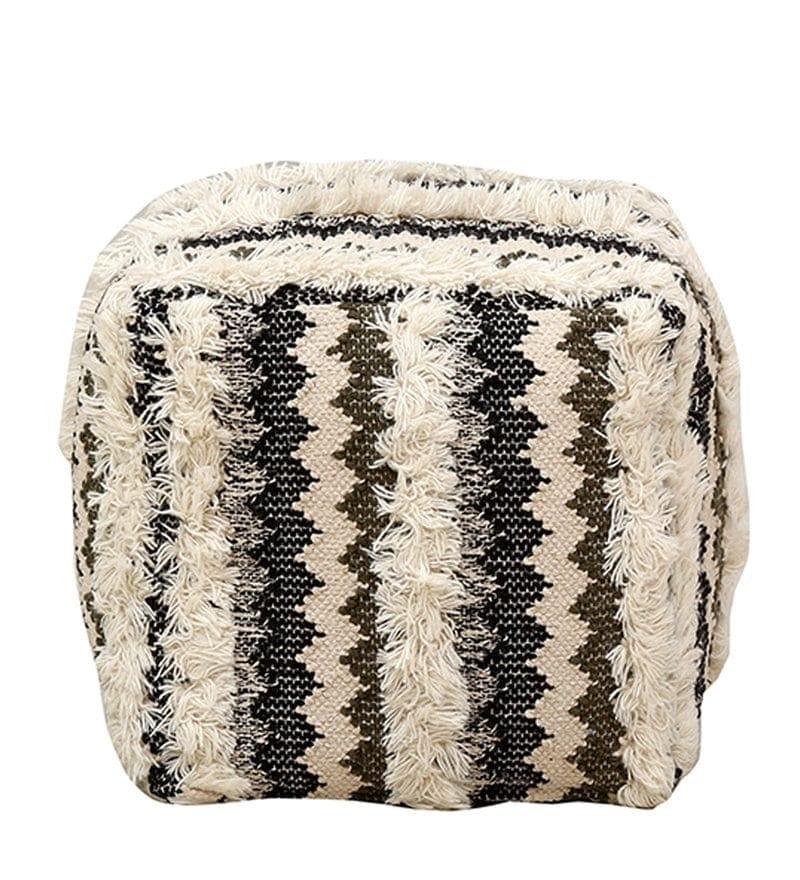 Romania Cotton Rug Pouffe In Multicolour - Ouch Cart 