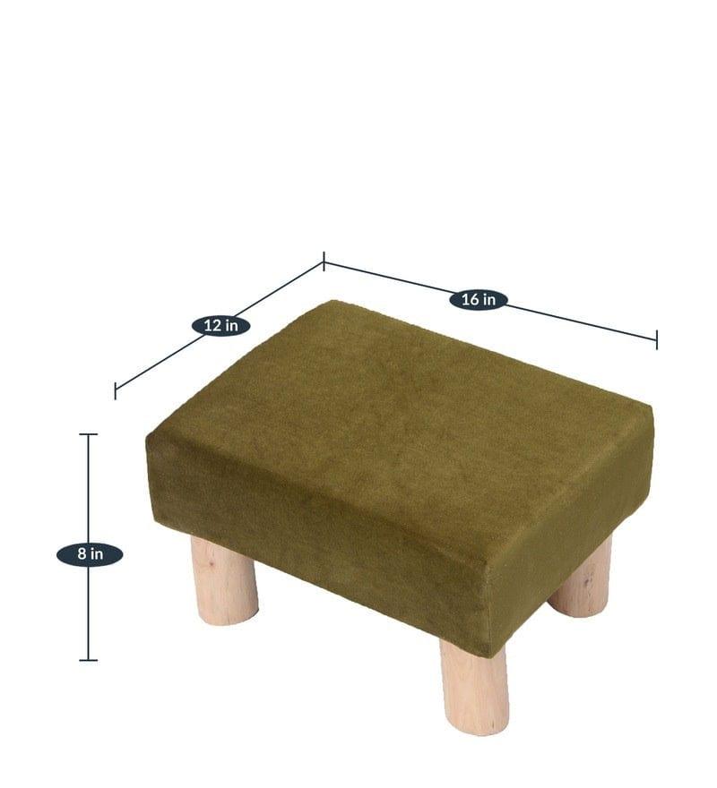 Shaleno Mango Wood Foot Stool In Velvet Green colour - Ouch Cart 